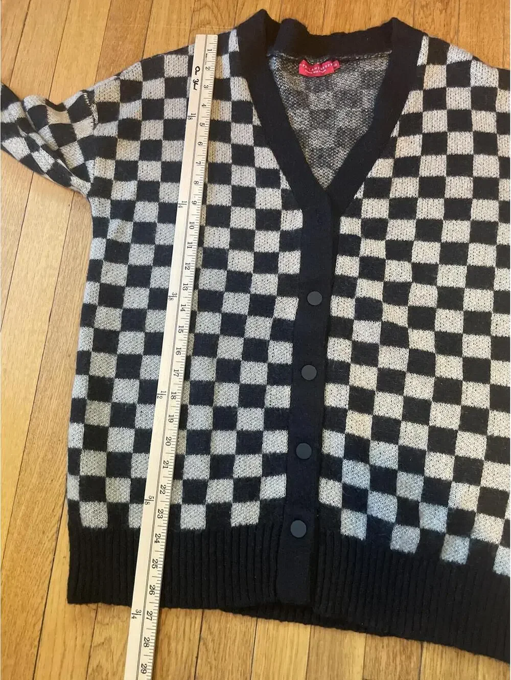 Philanthropy Checkerboard Oversized Cardigan SweaterSmall Black Grandpa Grunge